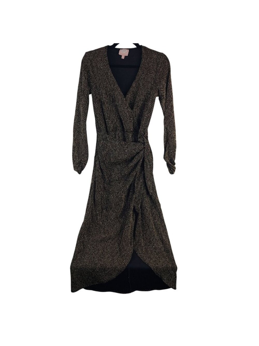 Show Me Your Mumu Metallic Chevron Wrap Maxi Dress Sz L Black & Gold Long Sleeve
